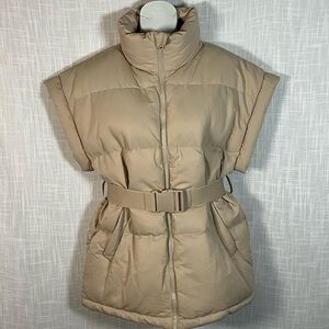 NA-KD Puffer Vest Size S (36) Tan with Belted or Unbelted Waist